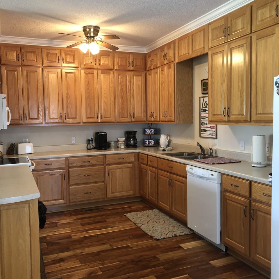 Kitchen, with ample counter space, fridge, stove, oven, dishwasher, microwave