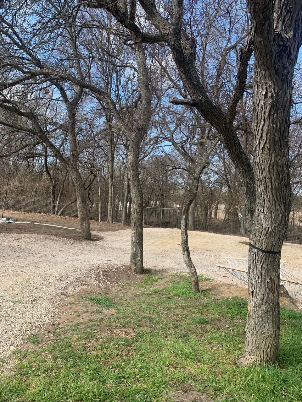 Easy U-turn style gravel road by your parking spots and hammock between trees :)