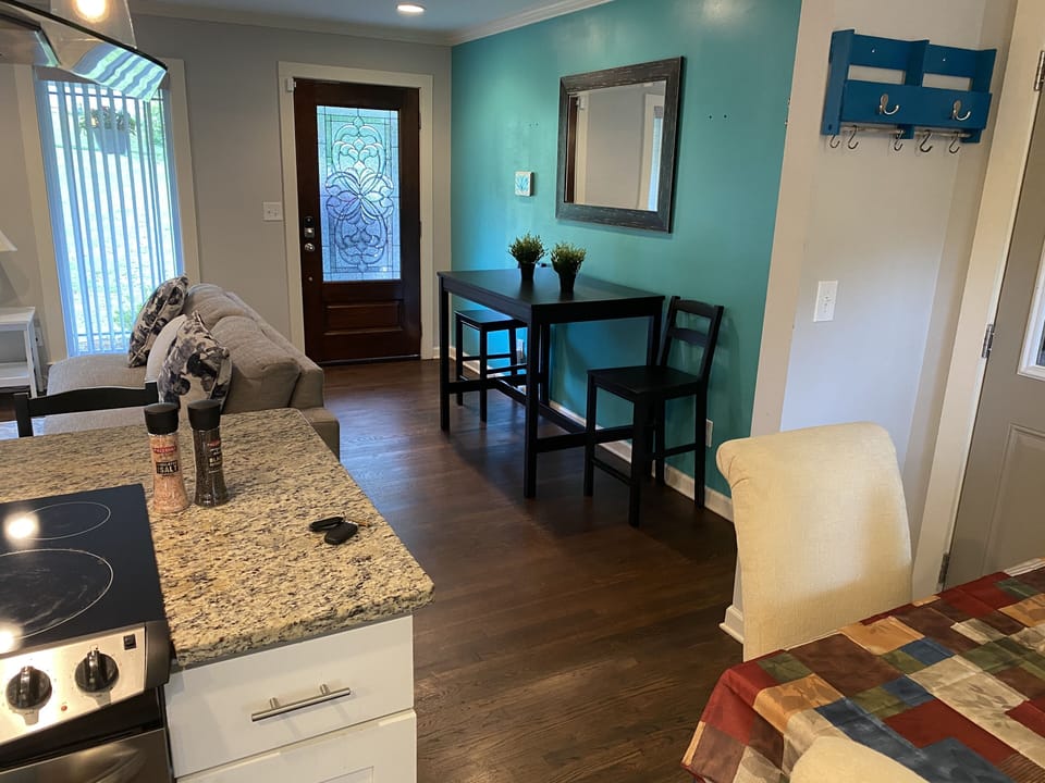 Facing the main entrance from the kitchen area