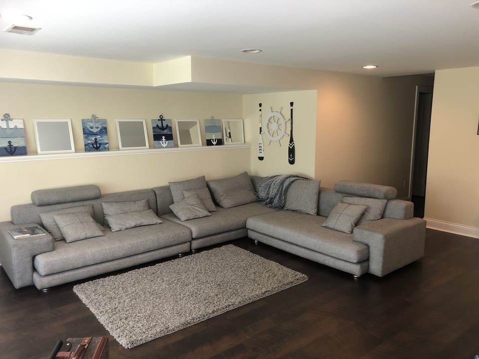 First floor open L shaped couch. 