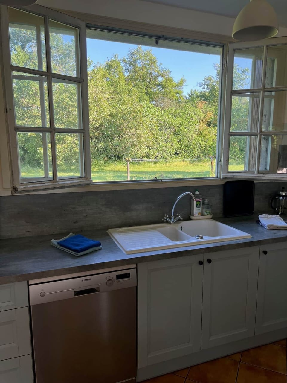 Washing dishes with a view