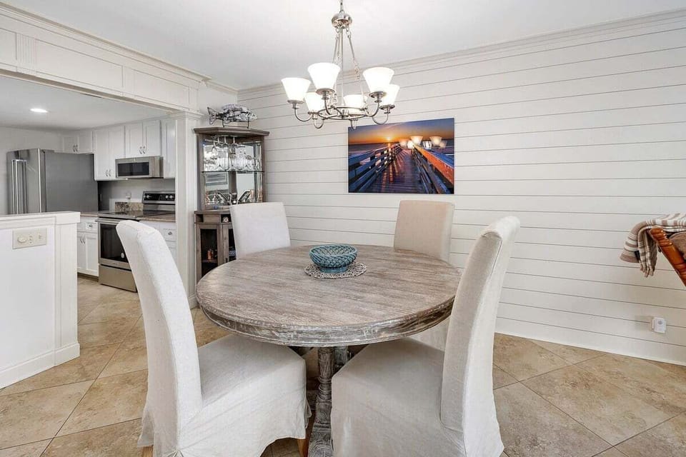 Dining space with table seating four
