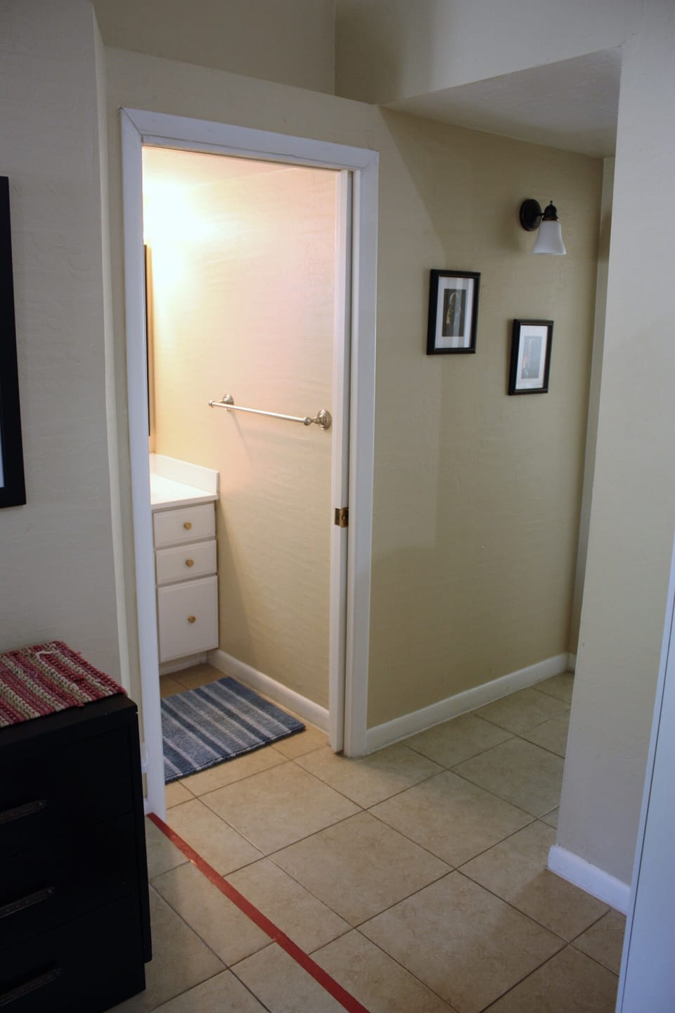 Step down to bathroom and bedrooms