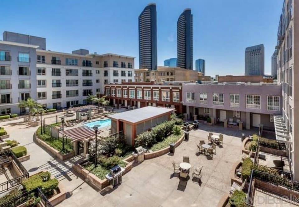Full access to an inner courtyard with pool, spa, and BBQ facilities.