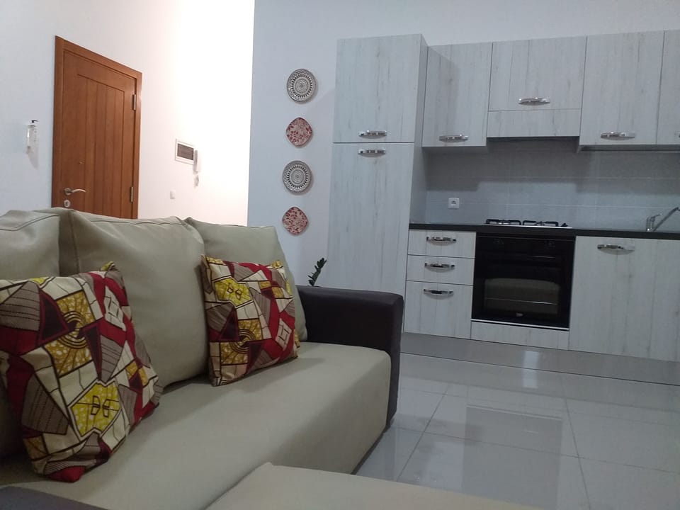 Living room and kitchen corner