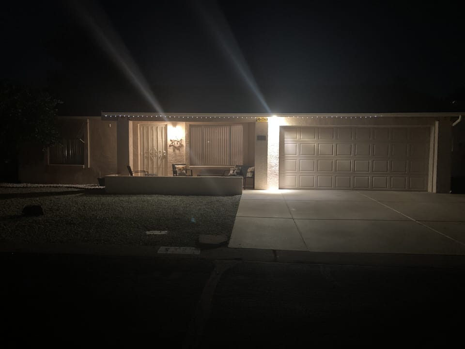 Night time view of house