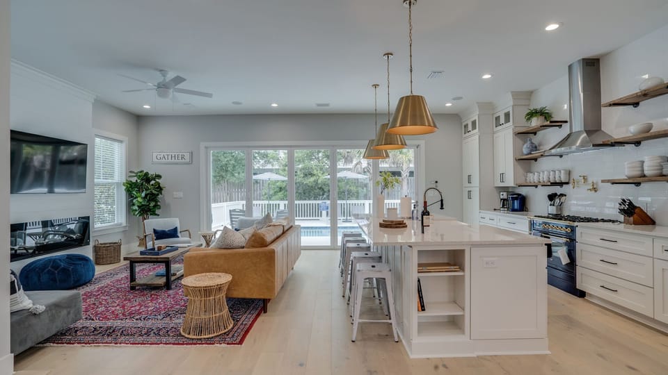 Main living space with custom window wall