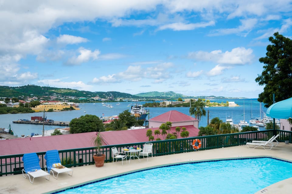 Pool with stunning view of Christiansted Harbor and Caribbean Sea