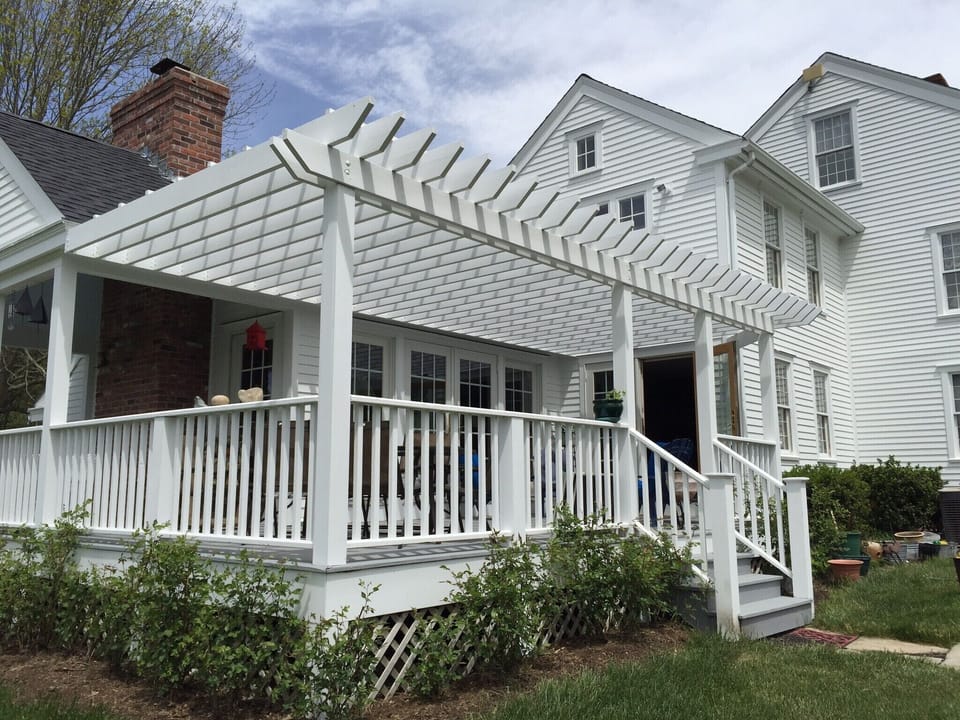 Deck/pergola accessible from dining room and great room
