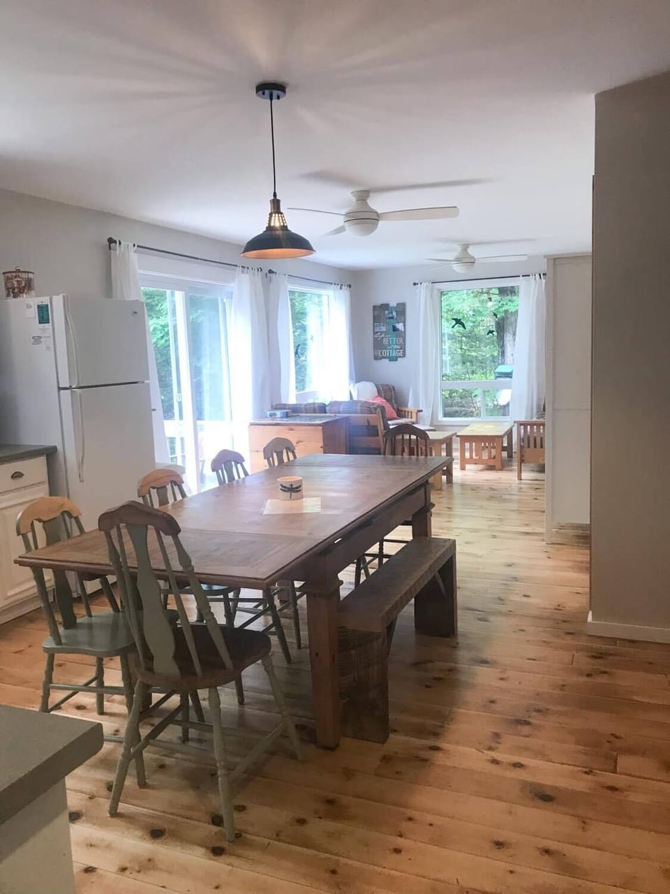 A view from the kitchen towards the living room. 