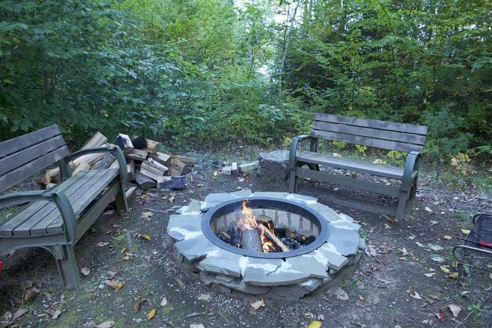 Fire pit in the backyard.