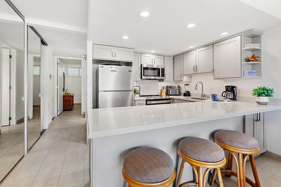 Convenient and well supplied kitchen for all your cooking needs!