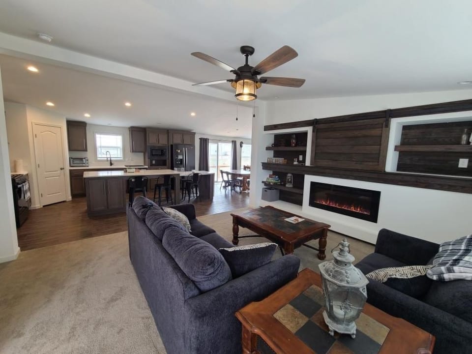 living room into kitchen