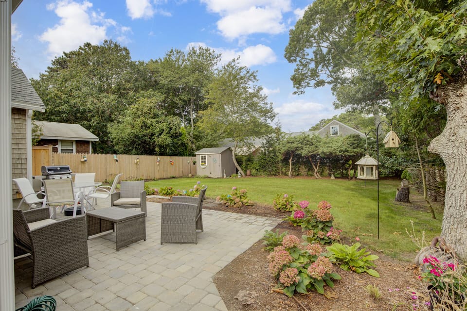 Private backyard mostly fenced in and newly landscaped.