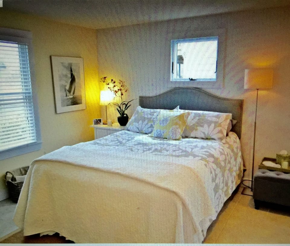 Downstairs queen bedroom with wall mounted tv 