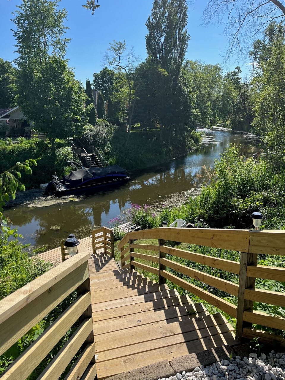 new steps/dock 2024/ enjoy the view of the Pigeon River in your backyard-