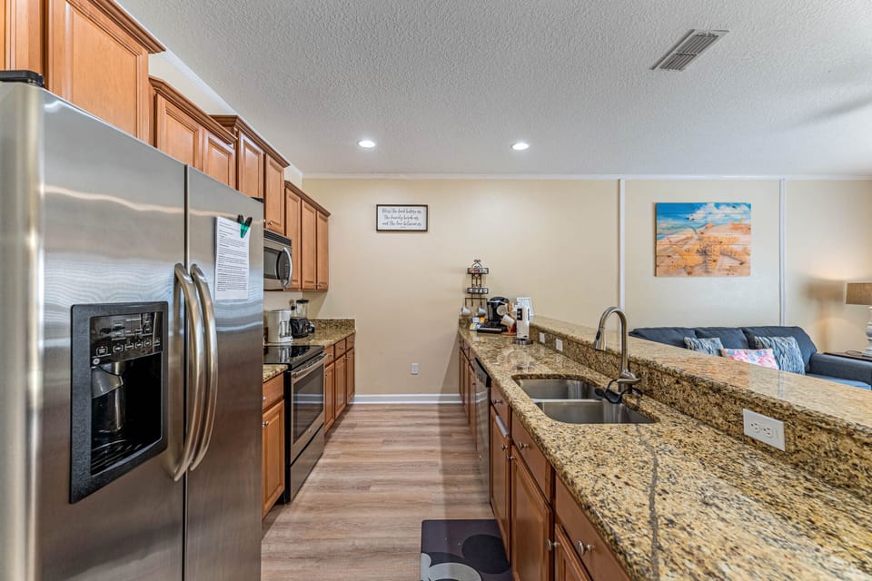 coffee bar and full sized refrigerator