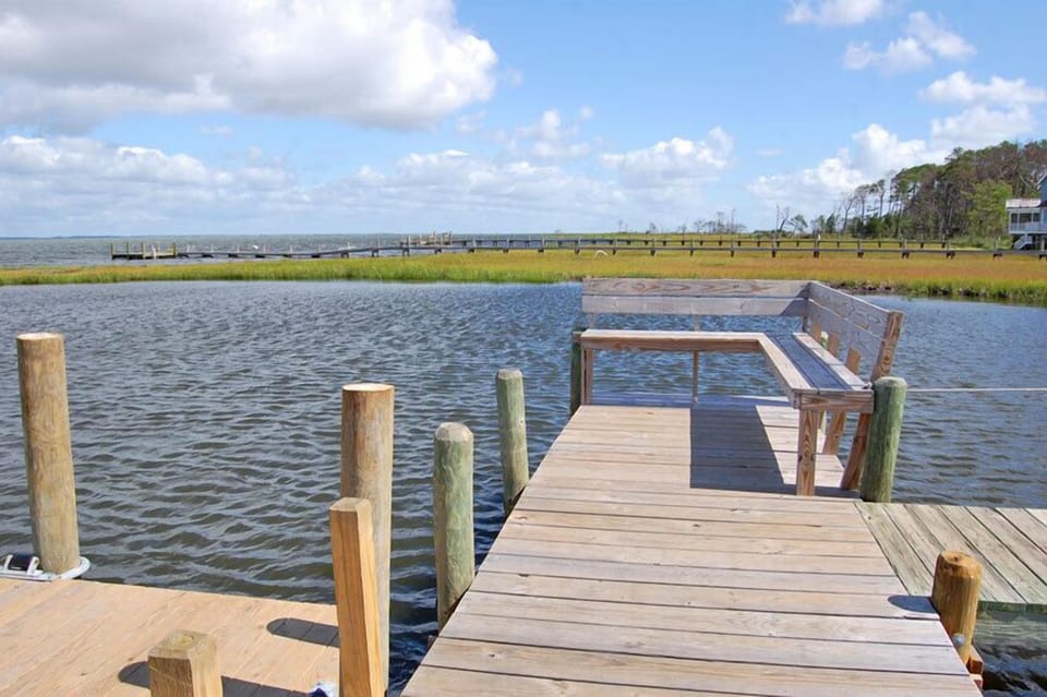 The private pier even has seating!