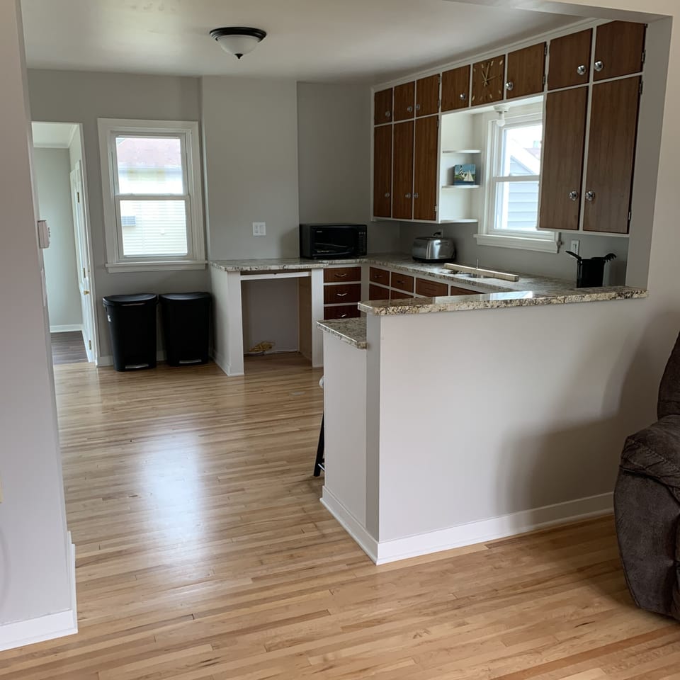 View of kitchen from living room 