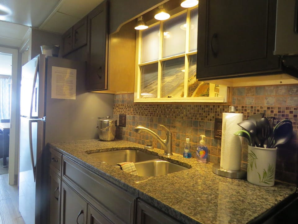 Evening Lighted Kitchen, Full Size Fridge with Internal ICE MAKER 