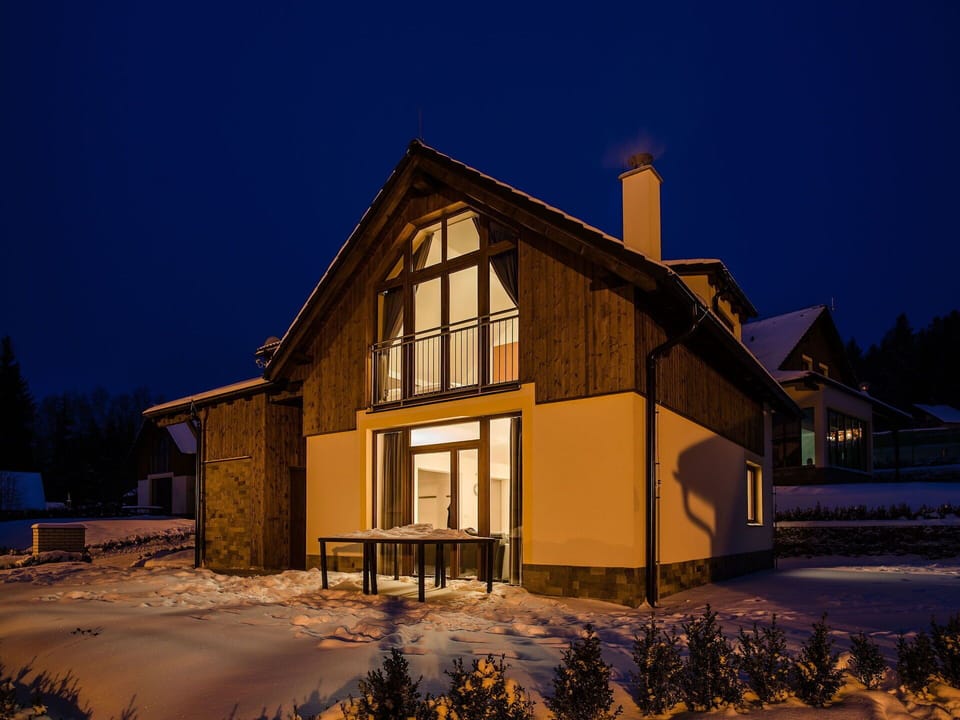 Sky, Plant, Building, Window, Snow, Tree, House, Door, Lighting, Cottage