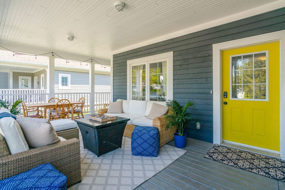 spacious wraparound porch with lots of seating