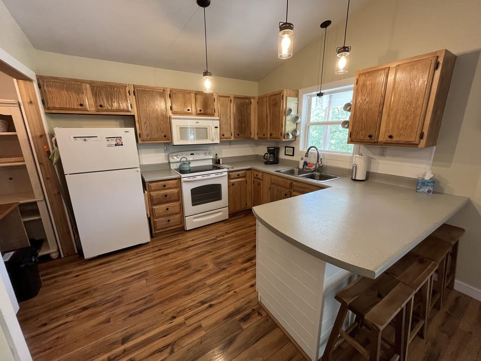 Equipped w/ basics to cook and enjoy your meals here; small appliances for use.