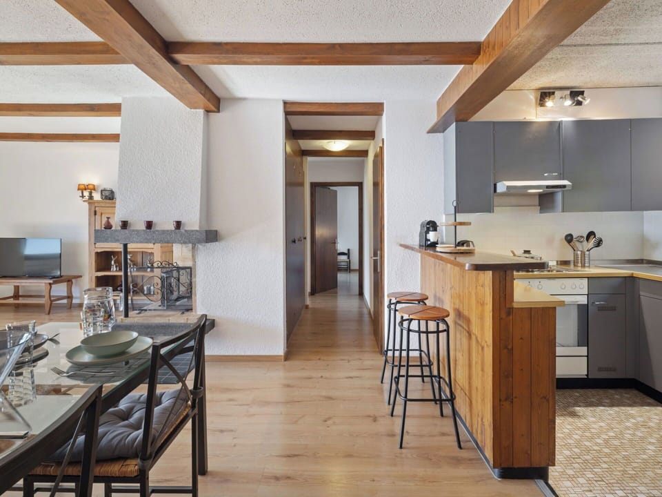 Furniture, Flooring, Interior Design, Wall, Wood, Ceiling, Kitchen, Floor, Countertop, Chair