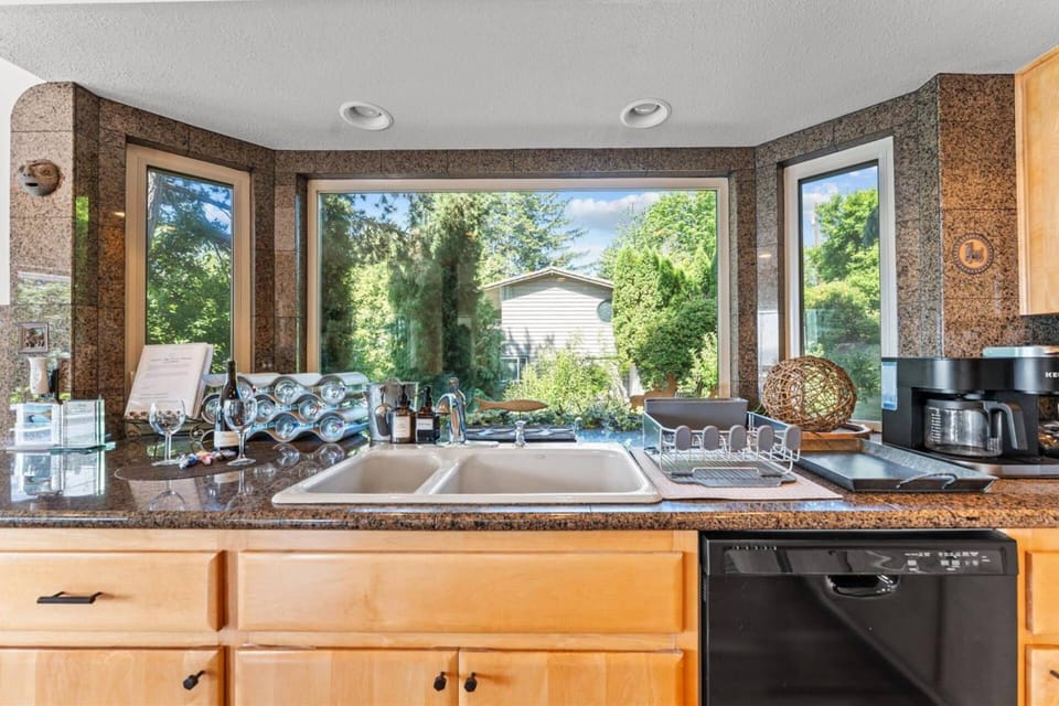 The kitchen has ample counter space and up to date appliances.