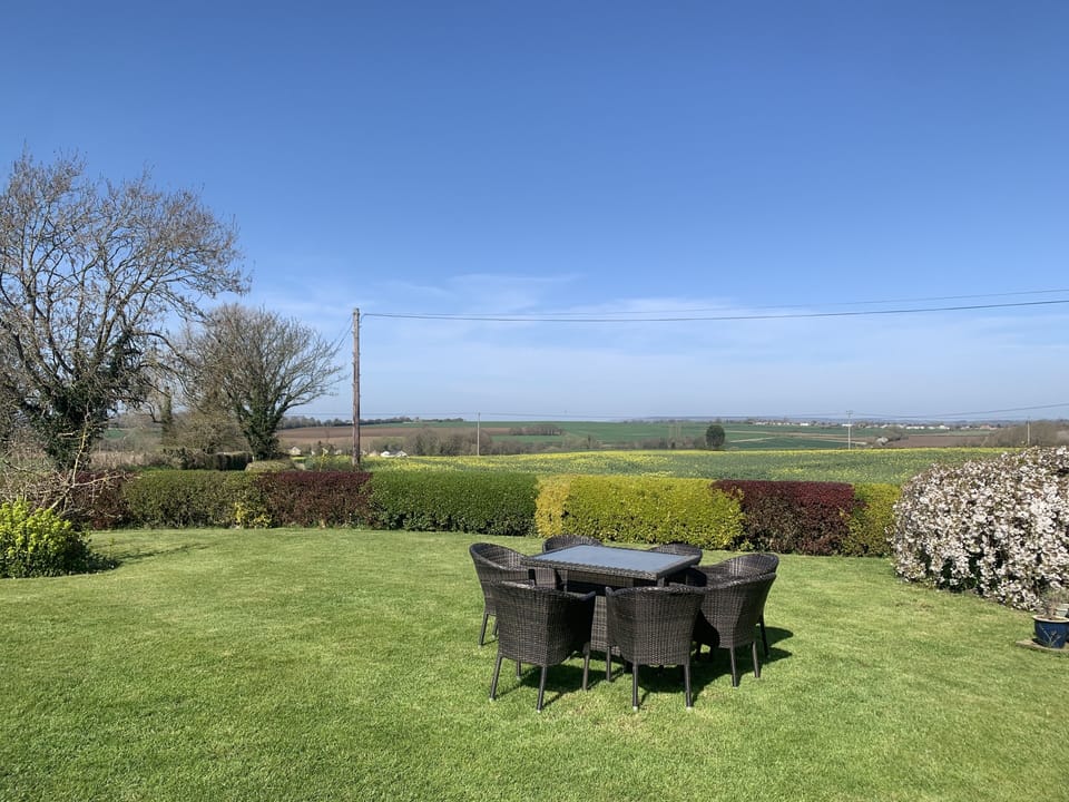 View from the front of The Annex across the owners garden to fields beyond.