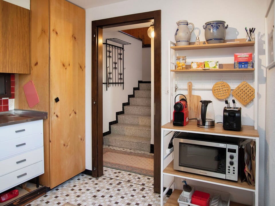 Flooring, Interior Design, Wood, Furniture, Floor, Shelving, Lighting, Kitchen, Room, Home