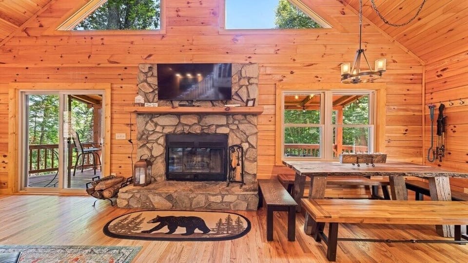 View from Kitchen into Fireplace and Dining Space