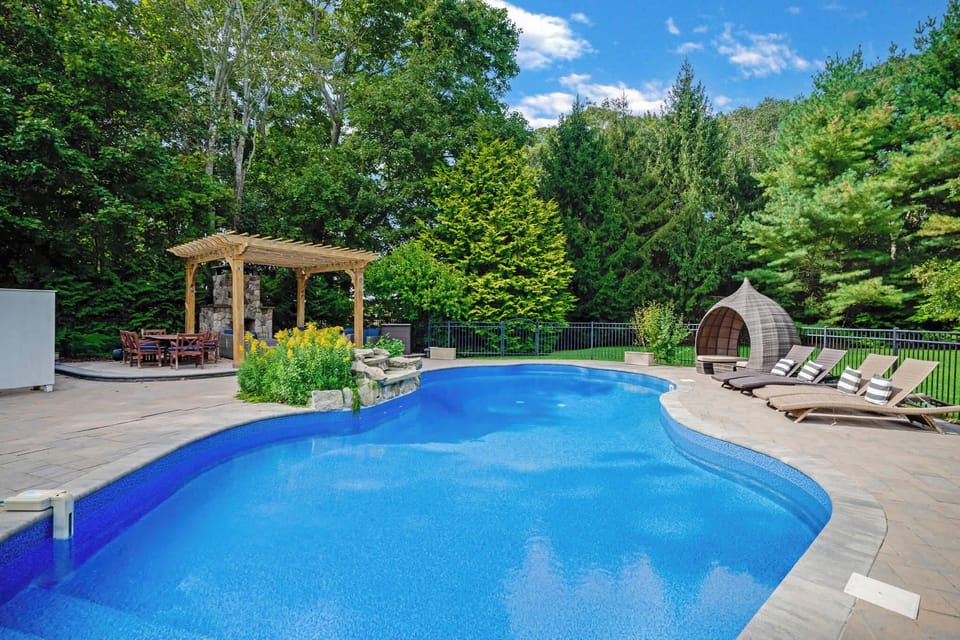 Heated pool in a quiet, private backyard