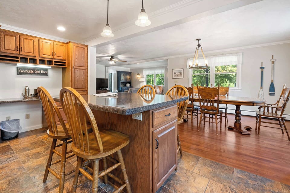 View from the kitchen into the dining area