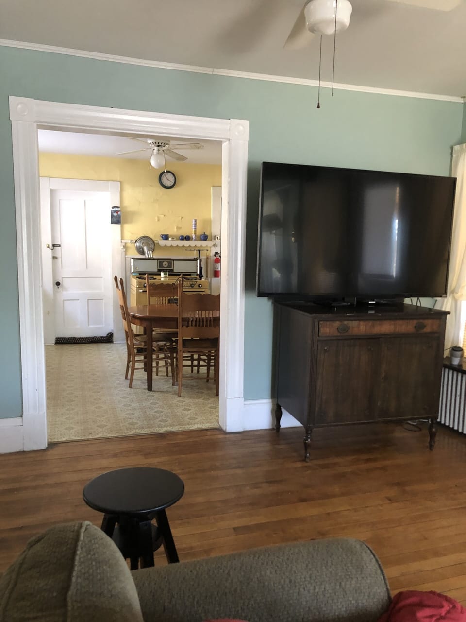 View of den looking into the kitchen