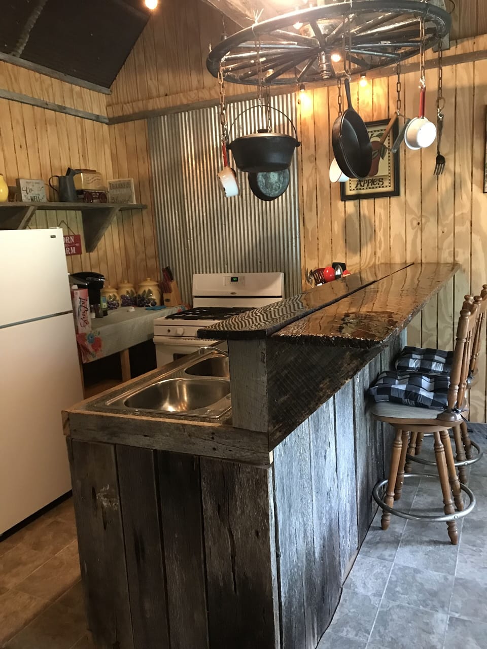 Lots of old barn wood is used throughout the cabin. 