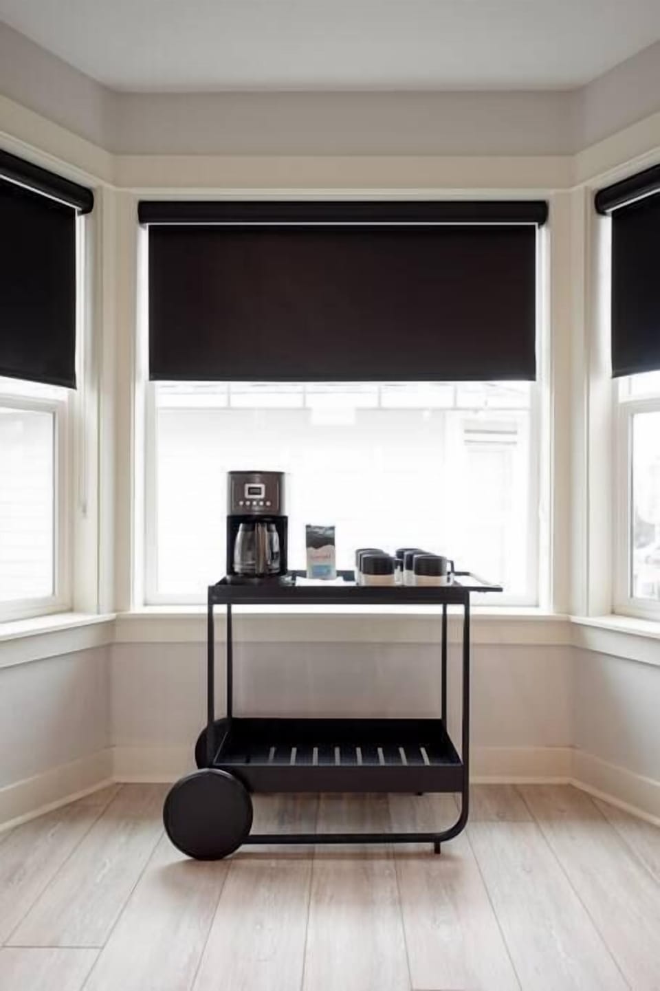 The little refreshments cart by the bay window serves up complimentary coffee and tea 