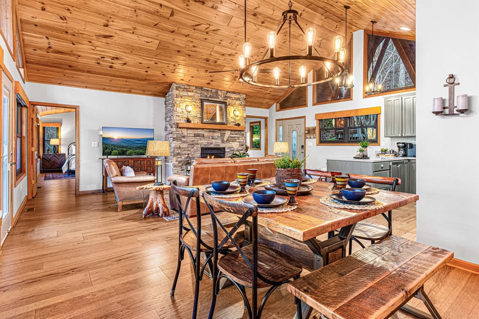 Large dinner table with plenty of seating on the decks as well. Lots of love and laughter shared here with family and friends.