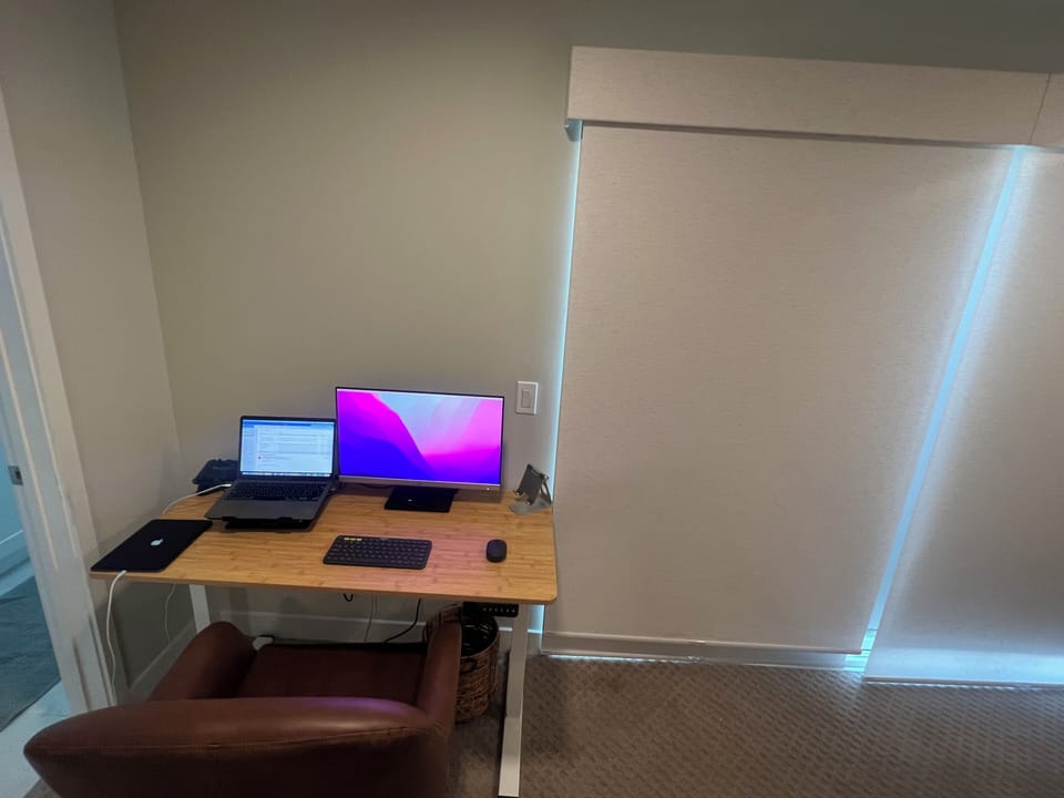 Standing desk in primary bedroom 