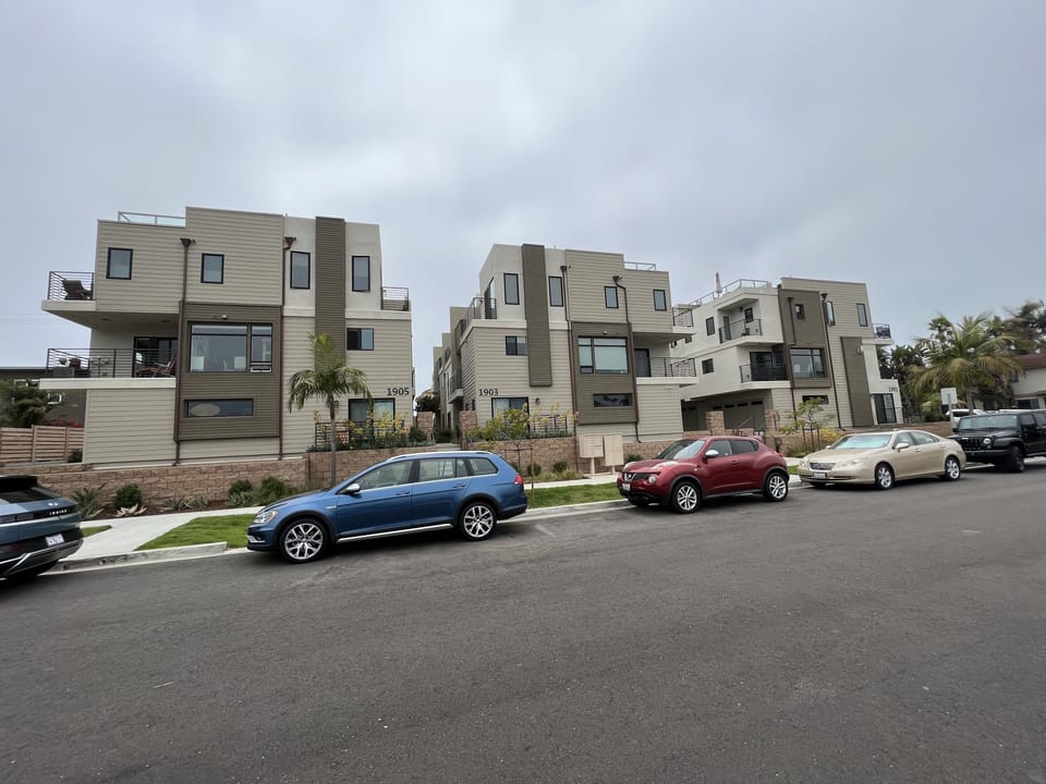 Back of  buildings.  