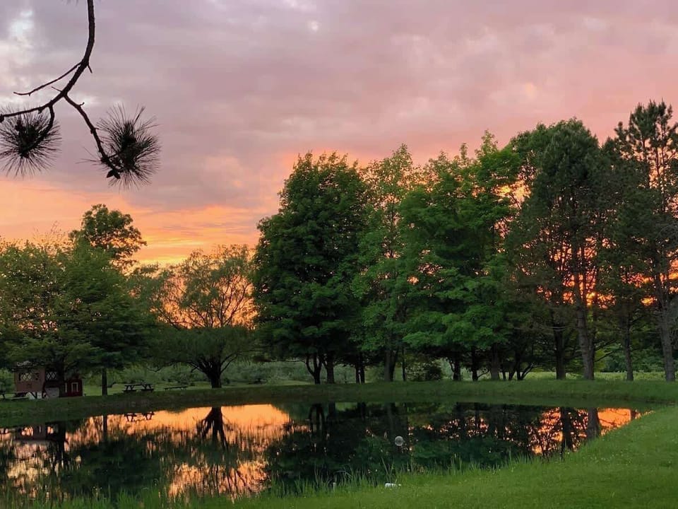 Sunsets over the pond are a beauty on this property. 