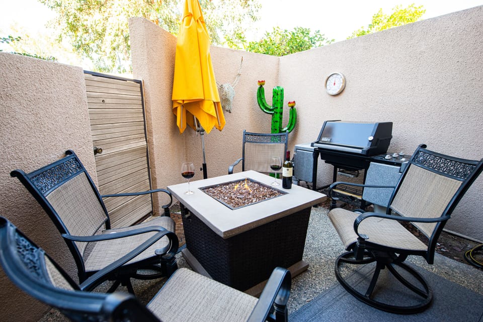 Downstairs patio with firetable and BBQ