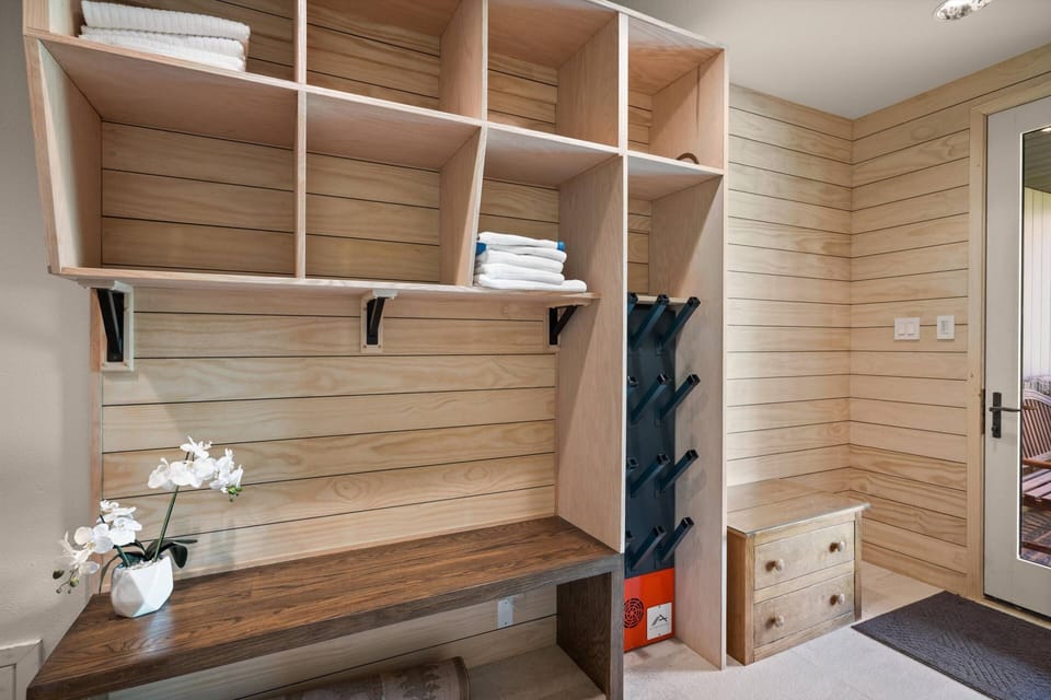 Enter from the ski slope into this great mud room.  The private hot tub is also accessed from this area.