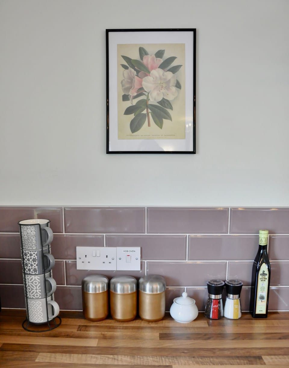 we provide everything you need to cook (spices, oils) as well as coffee and tea.