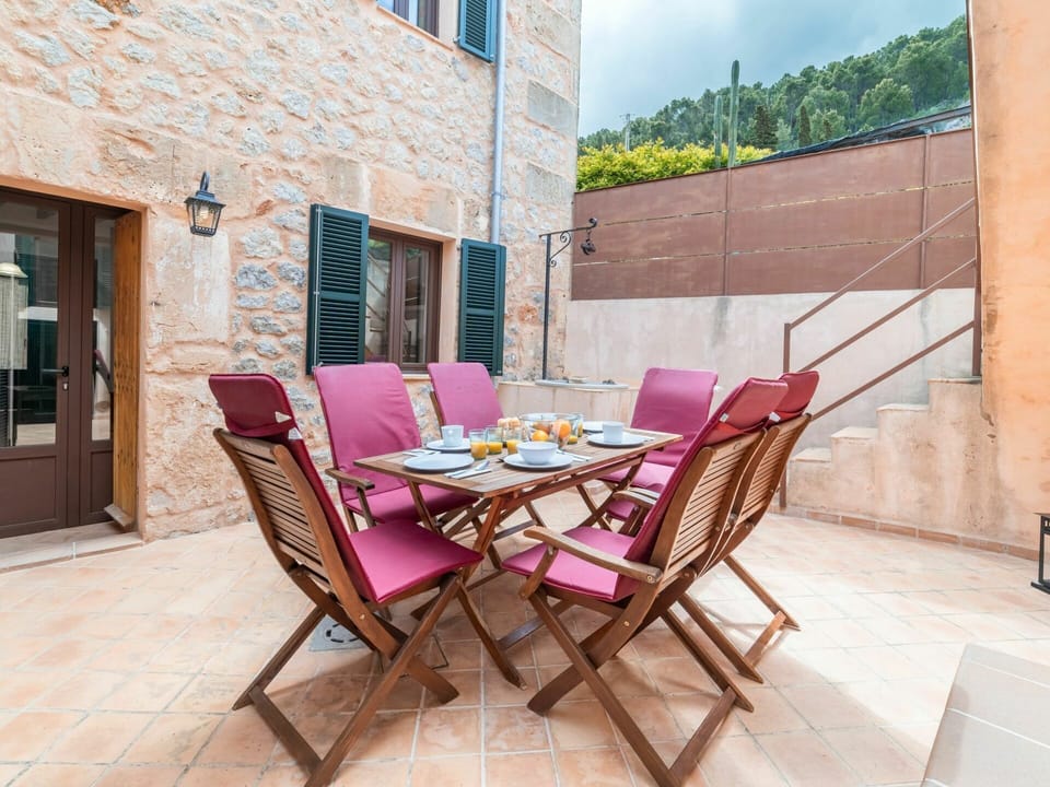 Furniture, Table, Window, Building, Chair, Wood, Purple, Sky, Outdoor Table, Outdoor Furniture