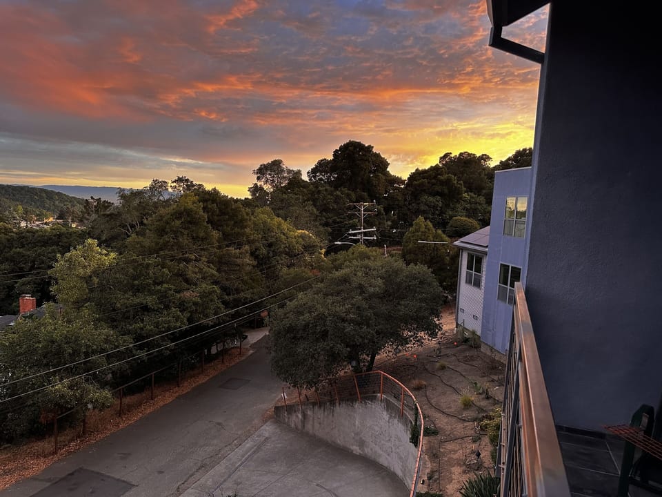 View from the office balcony at sunset