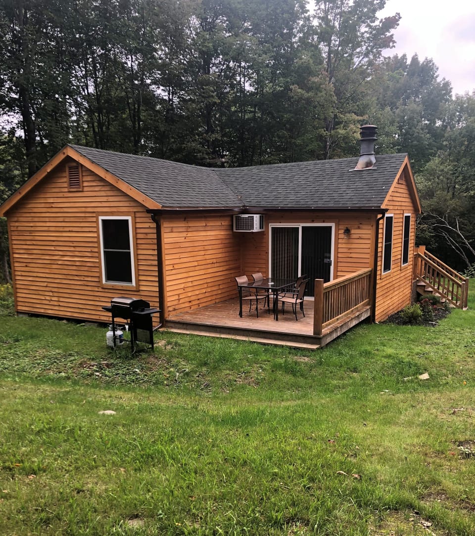 The back patio has a gas BBQ and table and chairs for outdoor meals. 