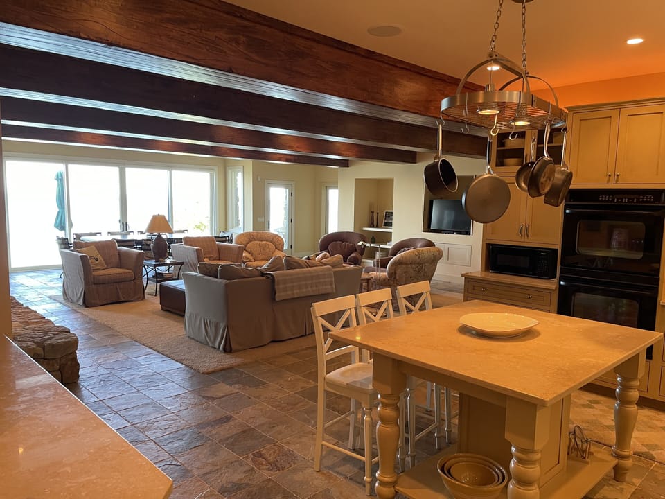 Looking out towards the living and dining area