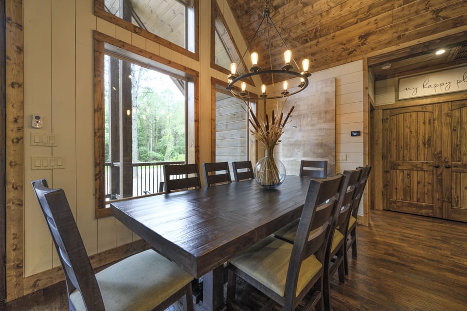 8 seats found at the formal dining table.