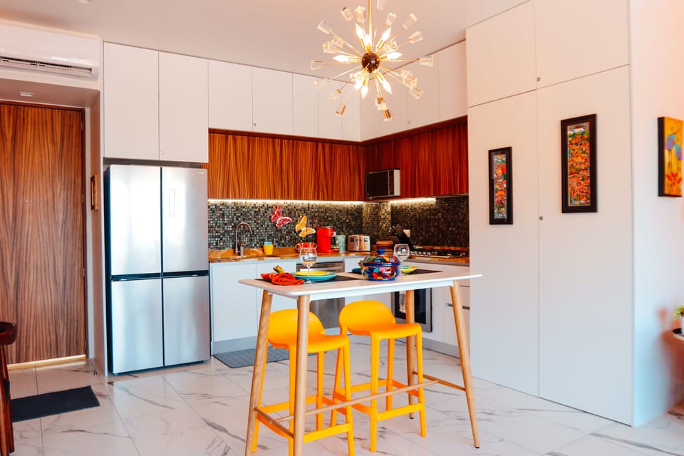 Counter table is moveable to the balcony